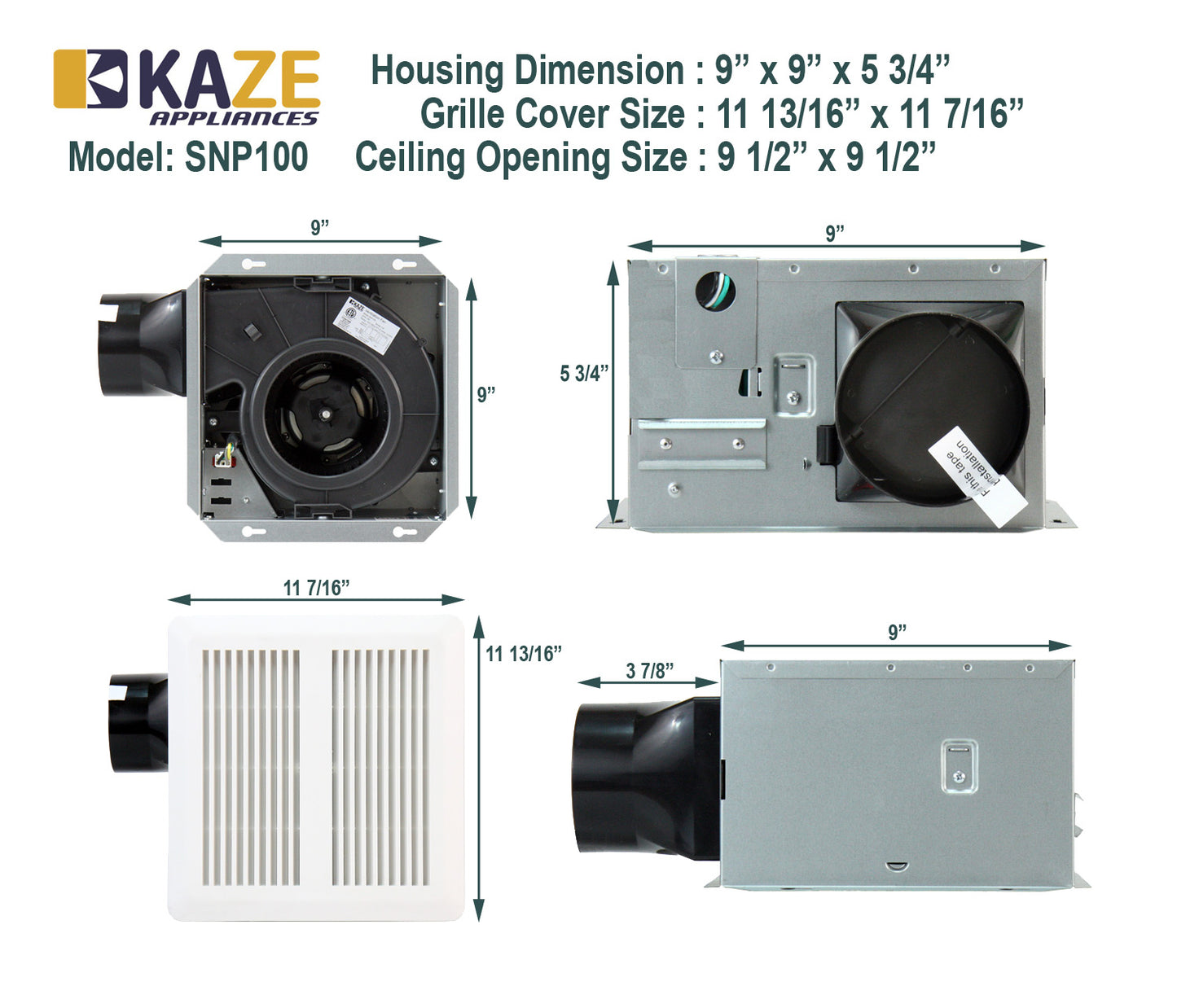 SNP100 - 100 CFM | 0.8 Sone | No Attic Access Retrofit Install