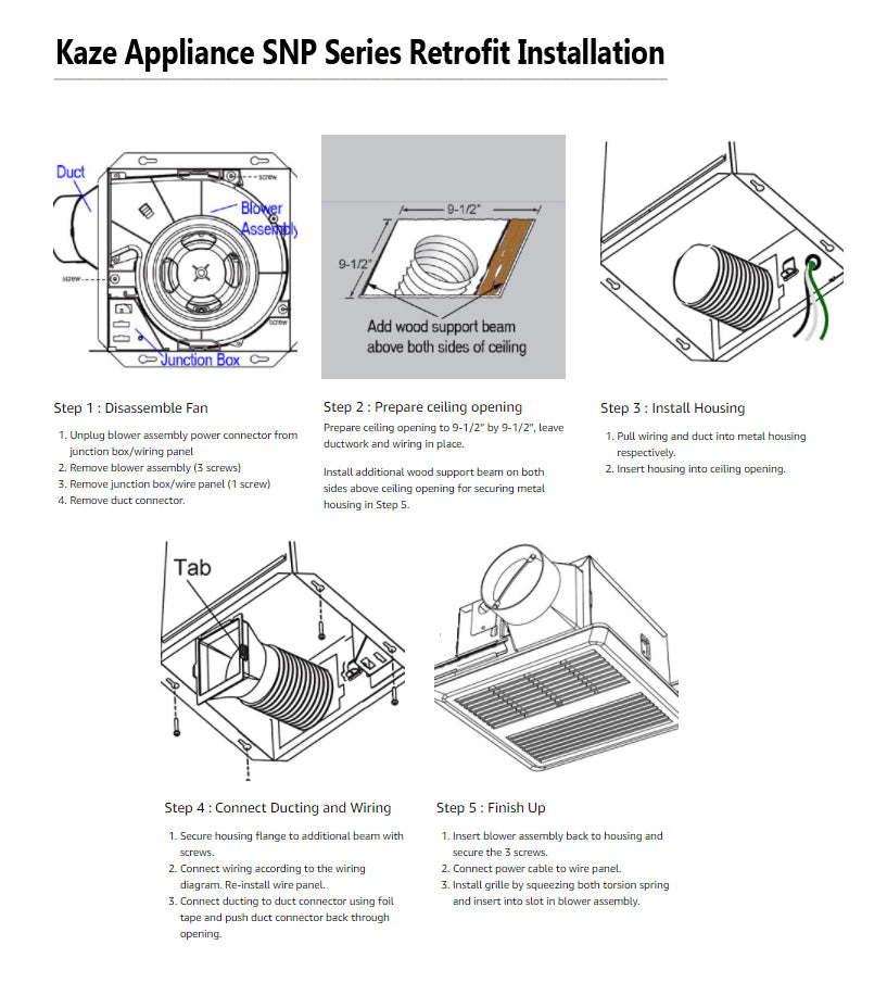 SNP100L9 - 100 CFM | 0.8 Sone | Edge Lit LED Light | No Attic Access Retrofit Install