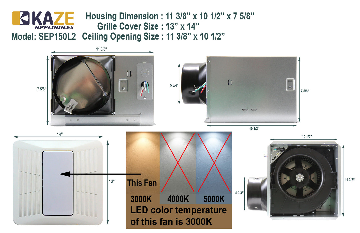 SEP150L2 - 150 CFM, 0.5 Sone, LED Light