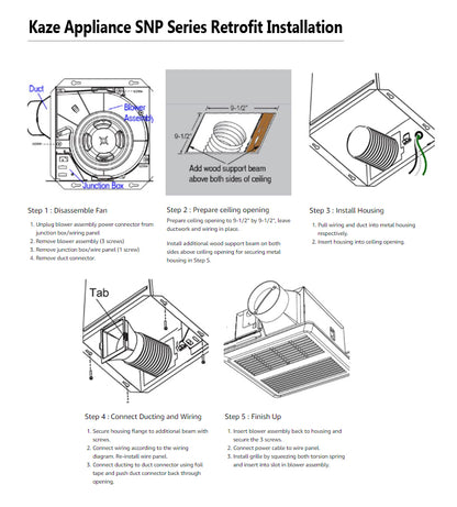 SNP100HL9 - 100 CFM | 0.8 Sone | Humidity Sensing | Edge Lit LED Light | No Attic Access Retrofit Install